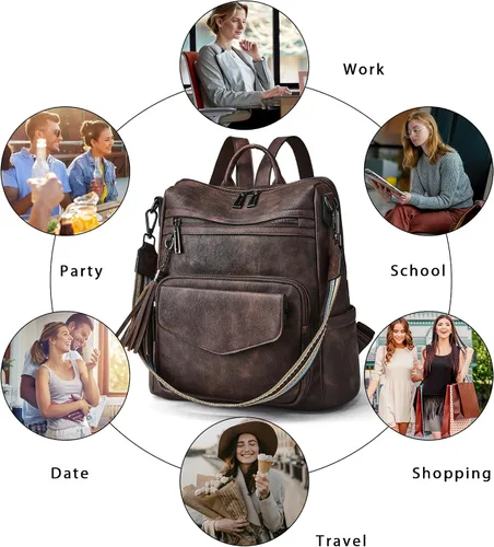 Vista 7 de OPAGE Mochila Bolso para Mujeres de Cuero Diseñador de Moda Mochila Bolso Mochila de Viaje Bolsas de Hombro para Damas con Muñequera, Mochilas