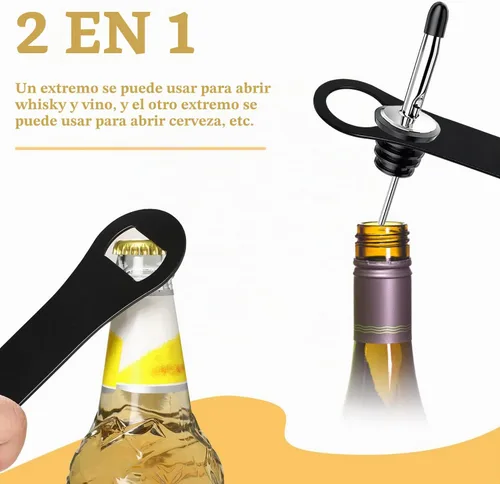 Vista 2 de Abrebotellas y removedor de boquilla de vertido, llave de barra plana para camareros, abridor de velocidad de acero inoxidable, multifunción Negro