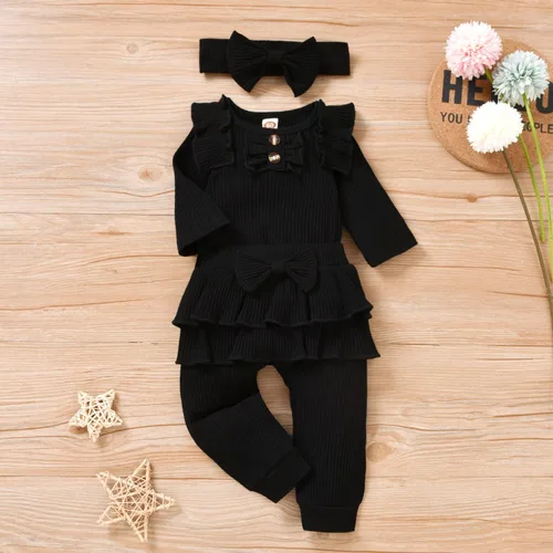 Vista 2 de Aalizzwell Conjunto de mameluco acanalado para bebés y niñas prematuros, para otoño e invierno