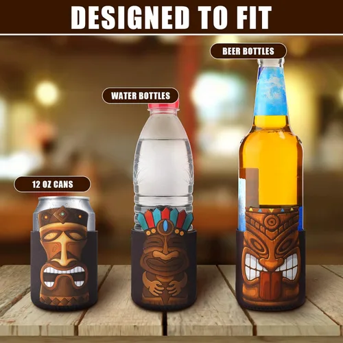 Vista 5 de Tarpop 16 fundas para latas de cerveza Tiki Party con aislamiento a granel, de neopreno, Luau Soda para bebidas de cerveza, funda para botella