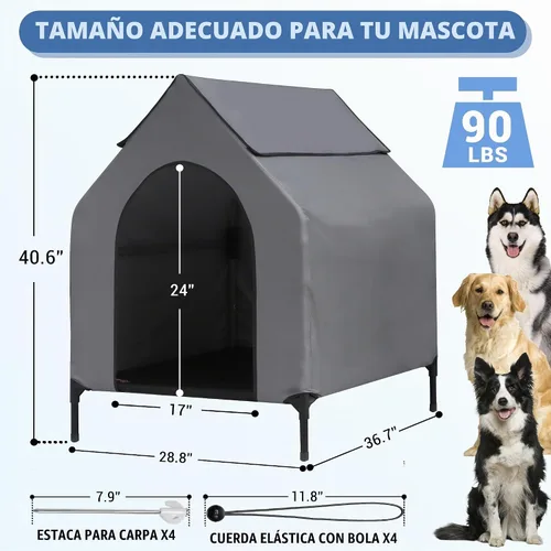 Vista 2 de Casa para perros de 36" para exteriores para perros medianos y grandes refugio elevado para perros