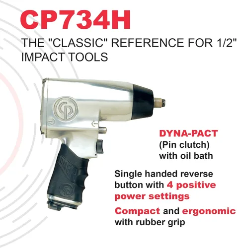 Vista 2 de Chicago Pneumatic CP734H, llave de impacto neumática para servicio pesado de 1/2 pulgada