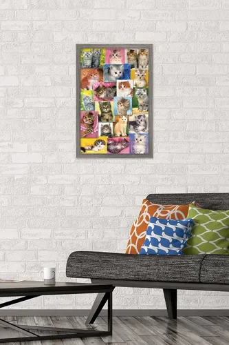 Vista 2 de Trends International Keith Kimberlin - Póster de pared de collage de gatitos, 14.725 x 22.375 pulgadas, versión enmarcada de madera de granero