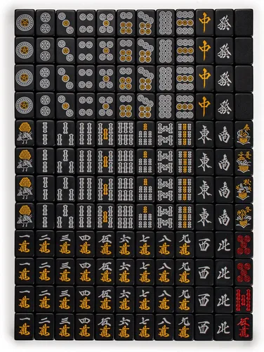 Vista 7 de Yellow Mountain Imports - Juego de Mahjong Riichi japonés - Azulejos negros de tamaño estándar y estuche de vinilo - con ficha del Viento del Este