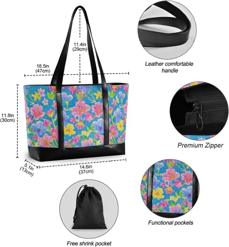 Vista 6 de Vintage flor azul melocotón impermeable mujeres 14 pulgadas portátil tote con cremallera bolsa de viaje para enfermeras con bolso de almuerzo