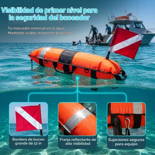 Vista 2 de Marcador de superficie de buceo flotador, boya de buceo, bandera de buceo, equipo de bandera para buceo