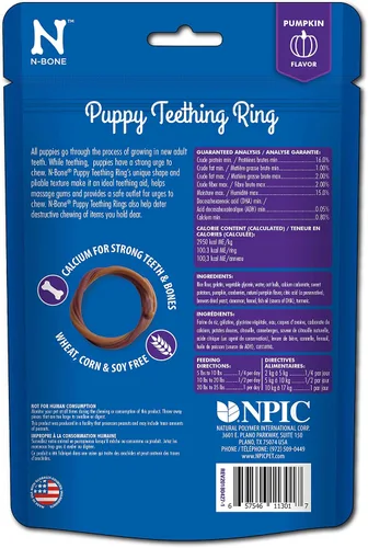 Vista 2 de N-Bone Anillo de dentición para cachorros, sabor calabaza, 7.2 onzas/(paquete de 6)