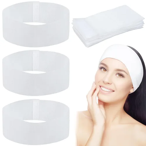 Vista 10 de 128 diademas faciales desechables de spa no tejidas, bandas faciales suaves para el cuidado de la piel con cierre de convento para mujeres y niñas