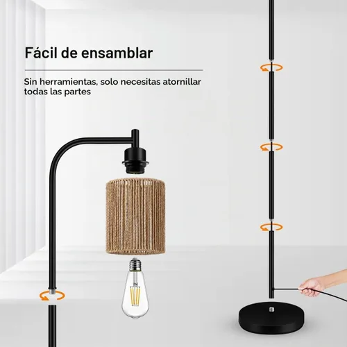 Vista 7 de BoostArea Lámpara de pie industrial, lámpara de pie con pantalla, bombilla LED de 6 W incluida, lámpara de pie moderna con interruptor de pie Negro