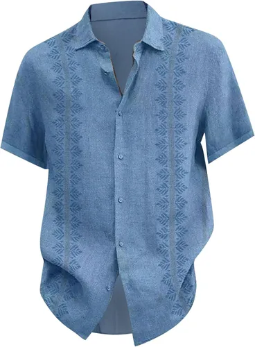 Vista 4 de Camisa de manga corta para hombre, con botones, ajustada, informal, rendimiento básico