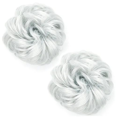 Vista 10 de 2 extensiones de cabello desordenado para moño (12) Banda de goma ondulada y rizada elástica para coleta de caballo