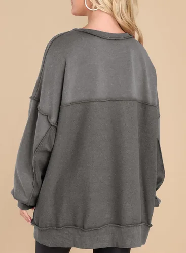 Vista 44 de AlvaQ - Sudadera de gran tamaño para mujer, informal, de manga larga, con botones y cuello Henley, tipo túnica