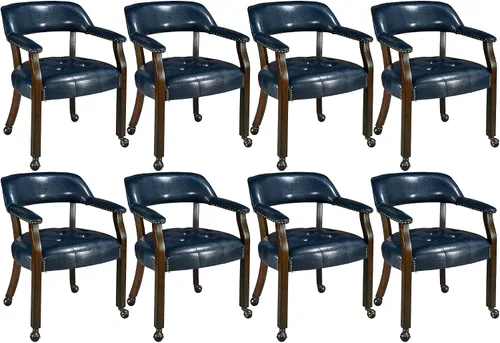 Vista 15 de LEEMTORIG Juego de 2 sillas de comedor con ruedas y brazo, sillas de comedor grandes con ruedas, silla de mesa de póquer de madera maciza, 26