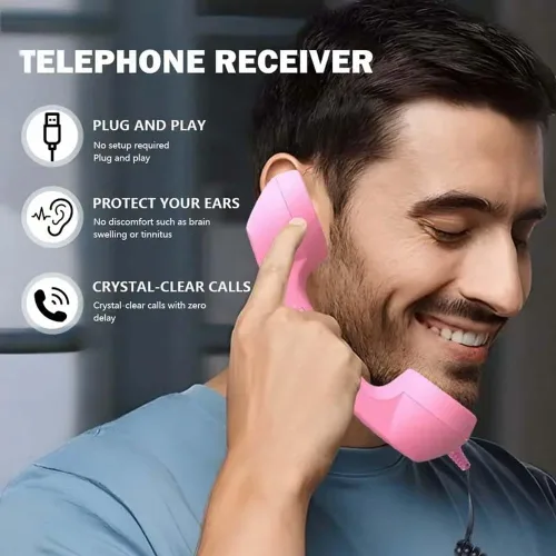 Vista 2 de Auricular retro para iPhone y Android, receptor de teléfono celular con micrófono y altavoz, teléfono vintage de la vieja escuela para teléfonos
