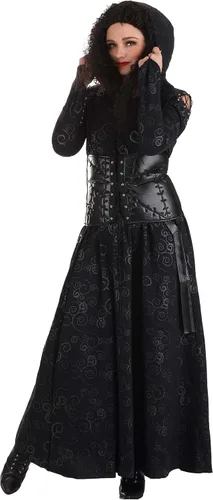 Vista 9 de Women's Deluxe Harry Potter Bellatrix Lestrange Costume, Black Dress Corset, Evil Wizard Outfit for Halloween