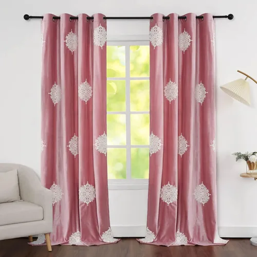 Vista 11 de VOGOL Cortinas opacas bordadas para sala de estar, paneles de cortina de terciopelo azul para dormitorio, 52 x 63 pulgadas, 2 paneles