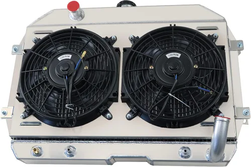 Vista 3 de Radiador para 1970-1974 Datsun 240Z 260Z 2.4L 2.6L L6 Gas, radiador de aluminio completo de 3 filas + 2 ventiladores de 10 pulgadas + cubierta + kit