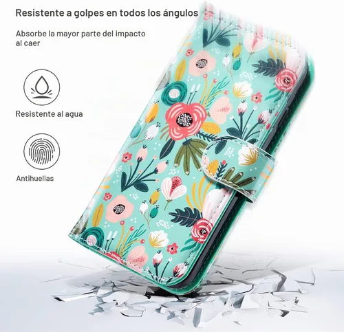 Vista 8 de ULAK - Funda tipo cartera para iPhone SE 3 (2022)/SE (2020)/8/7, con tarjetero, funda tipo cartera de piel sintética floral premium con soporte