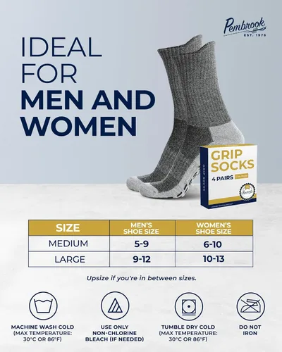 Vista 18 de Pembrook 4 pares de calcetines antideslizantes para hombres, mujeres, marido, papá, calcetines de agarre para hospital, yoga, pilates, barre