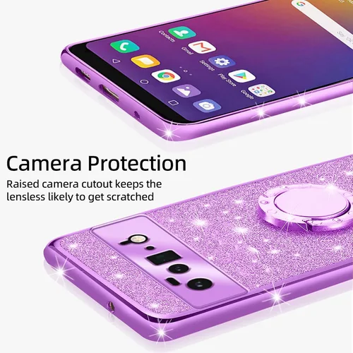 Vista 4 de Funda compatible con Google Pixel 6 Pro para mujer, con purpurina, suave, elegante, transparente, TPU de lujo, bonita funda protectora con correa