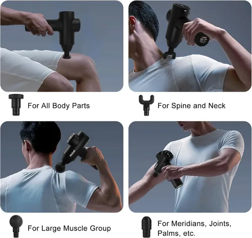 Vista 4 de Pistola de masaje Mebak 7, pistola de masaje de tejido profundo para alivio del dolor, masajeador muscular para hogar, oficina y gimnasio, 5 niveles