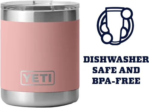 Vista 3 de Yeti Rambler Vaso corto de 10 onzas con aislamiento térmico al vacío, de acero inoxidable, con tapa MagSlider Rosa arenisca.