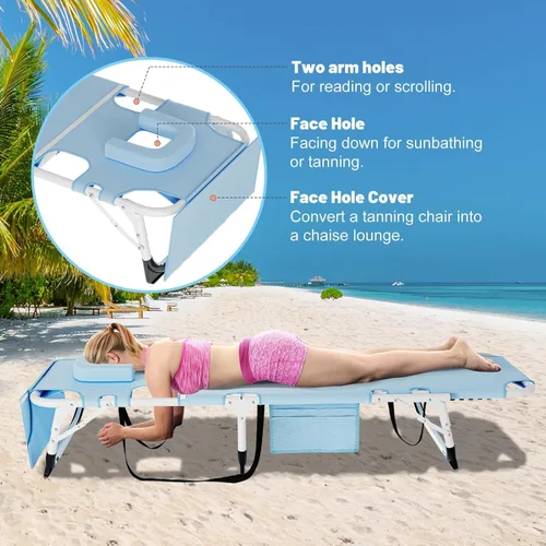 Vista 3 de Slsy Catres de dormir para adultos, tumbonas plegables de 5 posiciones al aire libre, cama plegable portátil para playa, césped, camping, piscina