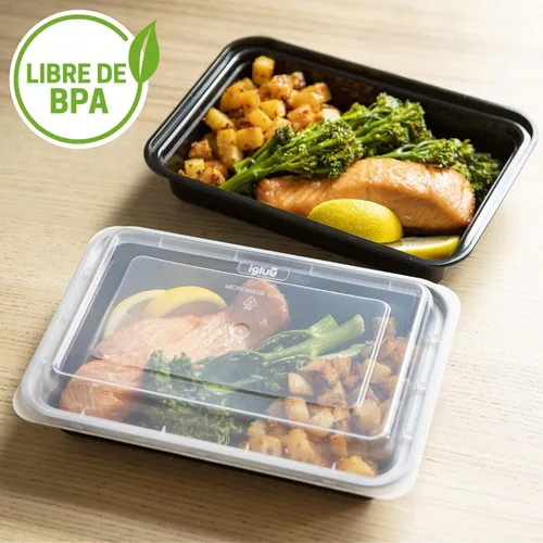 Vista 4 de Igluu Meal Prep Contenedores reutilizables (paquete de 10) 1 compartimento – 28oz Recipientes para alimentos con tapas, apilables, aptos