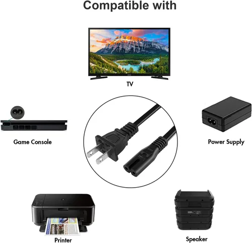 Vista 9 de TPLTECH Cable de alimentación de CA compatible con Xbox One S/X, Xbox Series X/S, PS4/PS5/PS3 Slim, reemplazo universal de 2 clavijas