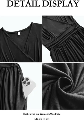 Vista 6 de Lilbetter - Vestido largo, sencillo, sin mangas, escote en V profundo, color liso, holgado, informal, para mujer