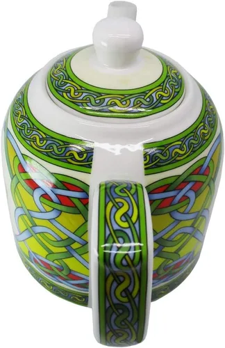 Vista 3 de Royal Tara Clara - Tetera de porcelana de trébol, tetera irlandesa con nudo celta con tapa extraíble, hecha de porcelana de hueso, apta