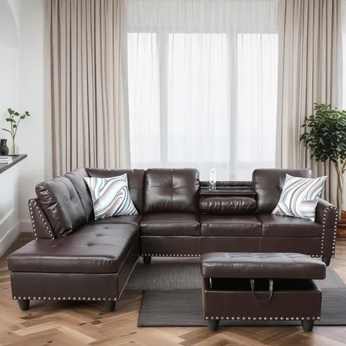 Vista 9 de Camillas en forma de L de 97 pulgadas para sala de estar, sofá seccional con otomana de almacenamiento, sofá modular con diván móvil