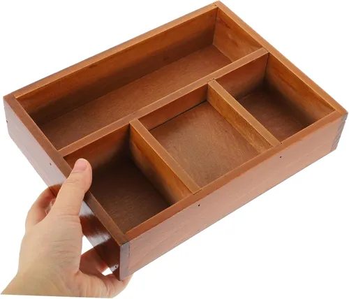 Vista 7 de LIFKOME Bandeja de perfume de decoración retro para tocador, bandeja de compartimento de madera, 4 secciones, almacenamiento multiusos