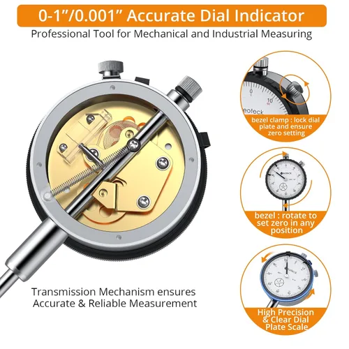 Vista 2 de Neoteck 1"/0.001" Dial Indicator,13.5"Flexible Arm and 176lbs Magnetic Base Dial Gauge with Bezel Zero Setting,Clear Scale, Versatile Tool Kit for
