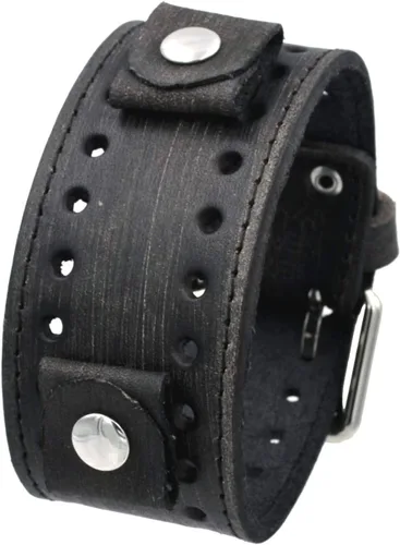 Vista 2 de Nemesis FSB-K - Correa de reloj de pulsera de cuero ancho marrón negruzco, Puño