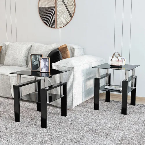 Vista 12 de Mesa auxiliar de cristal, mesa de esquina superior de vidrio Negro
