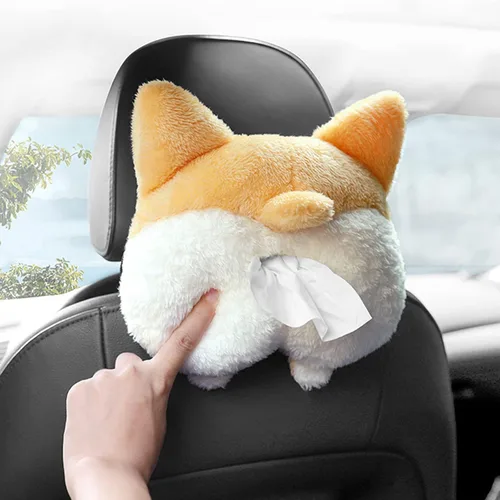 Vista 2 de FQQWEE Soporte de pañuelos de felpa suave, organizador de automóvil colgante, estuche portátil de servilletas de animales de dibujos animados