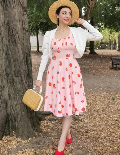 Vista 9 de Belle Poque - Vestido vintage sin mangas, para mujer, diseño floral, fruncido, lindo, acampanado, con vuelo, largo por debajo de la rodilla