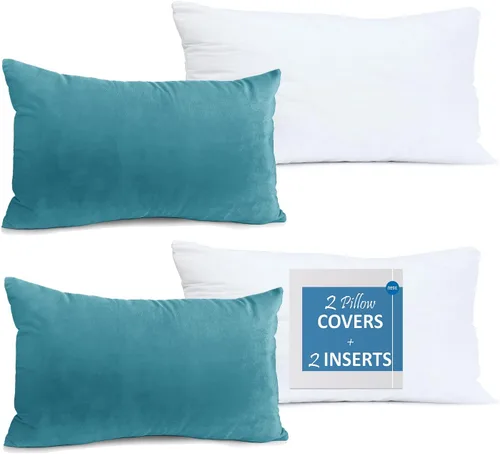 Vista 79 de Nestl Juego de 2 rellenos de almohada con terciopelo suave y sólido, juego de fundas de almohada cuadradas decorativas para sofá, automóvil Azul