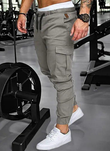 Vista 3 de JMIERR Pantalones cargo de moda para hombre, casuales, de algodón, elásticos, de sarga con cordón, pantalones deportivos con 6 bolsillos