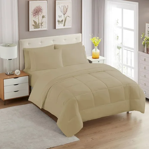 Vista 64 de Sweet Home Collection Juego de edredón de 7 piezas de color sólido para todas las estaciones, manta alternativa de plumón suave y lujosas sábanas