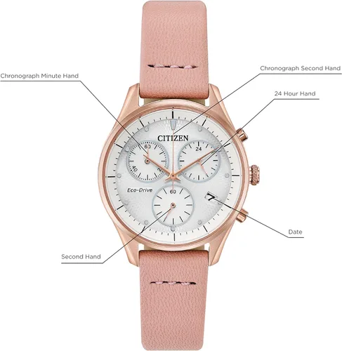 Vista 2 de Citizen Eco-Drive Chandler Reloj cronógrafo para mujer acero inoxidable con correa de piel casual Blush Modelo FB1443-08A