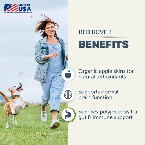 Vista 2 de Four Leaf Rover Red Rover - Suplemento para el tracto urinario para perros, con vitaminas de bayas orgánicas y manzana, buena fuente de polifenoles