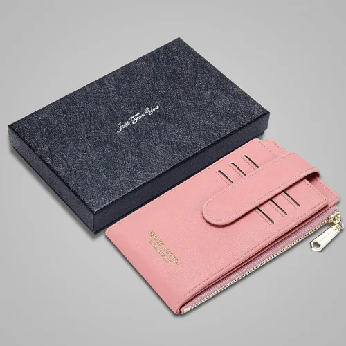 Vista 7 de OIDERY Cartera con tarjetero RFID para mujer, delgada, plegable, con cremallera, organizador de tarjetas, carteras con caja de regalo, Rosado