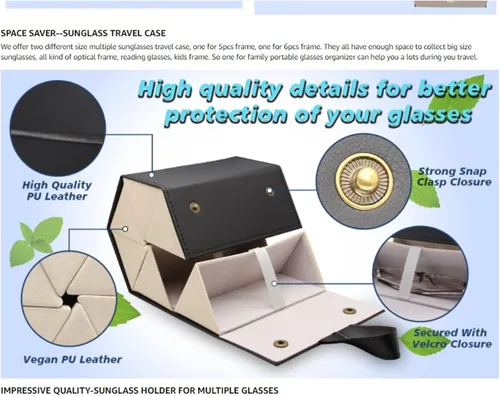 Vista 3 de TOPINCN Estuche organizador de gafas de sol para hombres y mujeres, 5 ranuras, soporte de lentes de almacenamiento de piel sintética para gafas