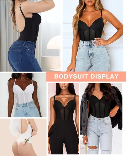 Vista 6 de FeelinGirl Body moldeador de tanga para mujer, con control de abdomen, cuello en V, de malla, parte superior delgada, sin espalda, moldeador