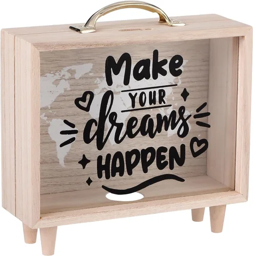 Vista 8 de Vesici Caja de Fondos de Viaje Alcancía para Adultos Caja de Ahorros de Dinero Maleta Decorativa de Vacaciones Banco de Monedas de Madera
