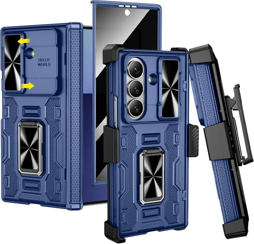 Vista 16 de VEGO - Funda para Galaxy Z Fold 4 con clip para cinturón y protector de pantalla 360°Ring Kickstand & Camera Cover, Hinge Protection Shockproof