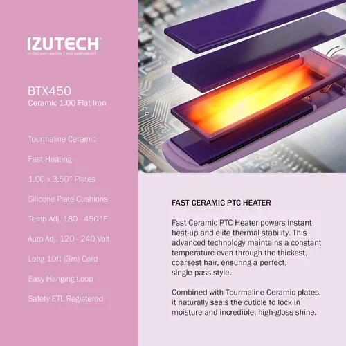 Vista 4 de IZUTECH BTX450 One Inch Styler Algodón Rosa