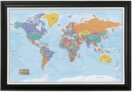 Vista 32 de Póster personalizado en lienzo enrollado con mapa del mundo, arte de pared con chinchetas – Grande 24" x 36" mapa del mundo de océanos azules